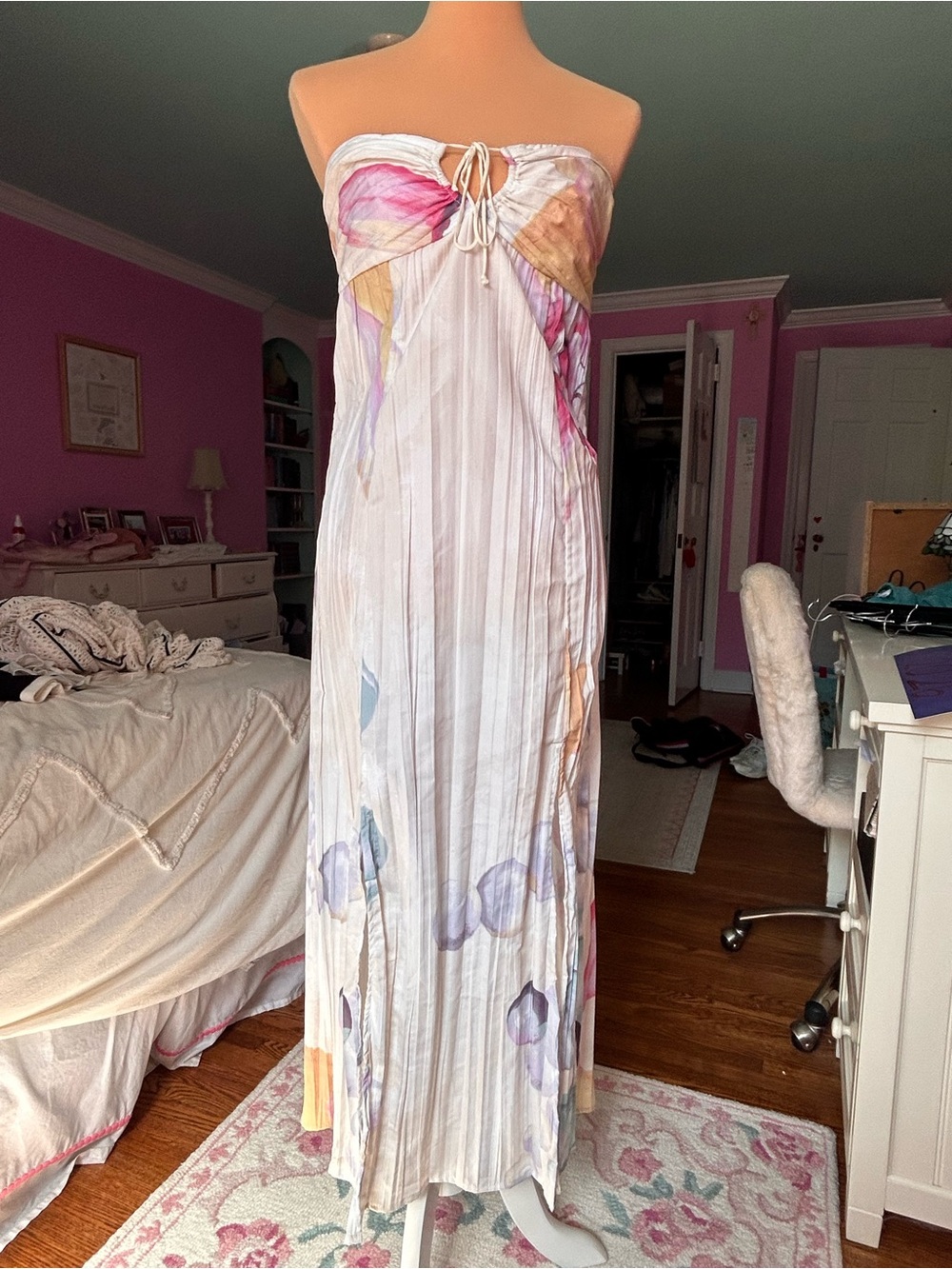 Strapless Pastel Watercolor Maxi Dress